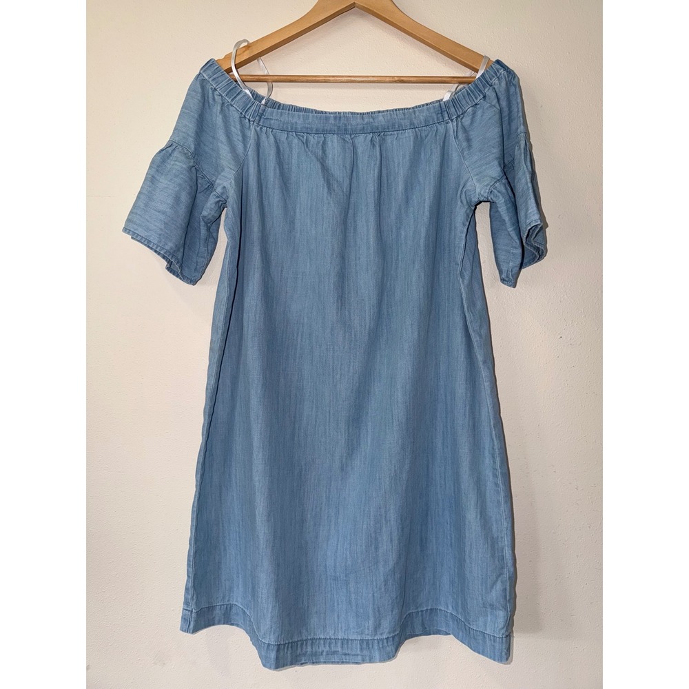 Madewell Off The Shoulder Chambray Shift Dress Light Wash Blue G5816 L